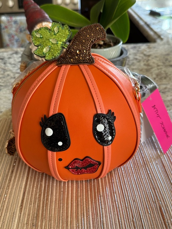 Betsey Johnson Handbags - NEW Betsey Johnson Kitsch NO GUTS NO GLORY Pumpkin Crossbody In Orange